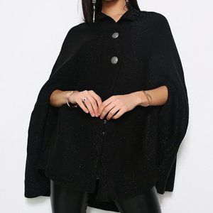 Black & Silver Wool-Blend Poncho - *NWOT